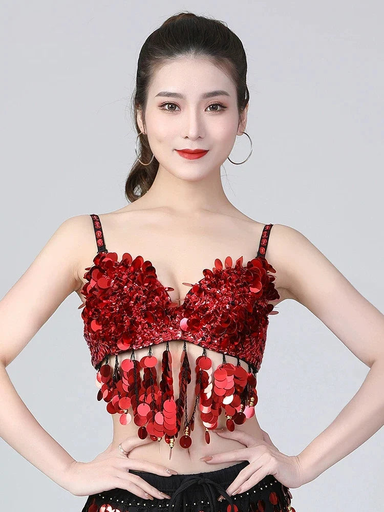 The Stardust Tribal Empress – Metallic Studded Coin & Rhinestone Tribal Belly Dance Bra Top | Costume Tops | Wiccan Center