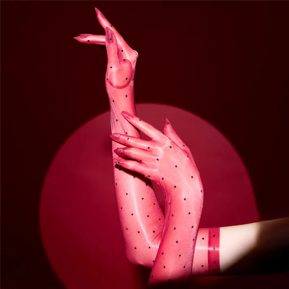 Ultra-Thin 1D Dot Oil Shiny Opera Length Gloves Sheer Glossy Performance Gloves | Gloves | Wiccan Center