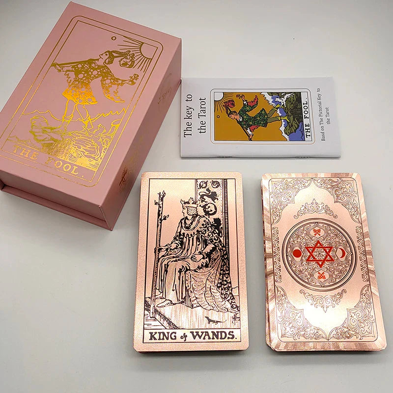 Gold Foil Tarot Plastic Cards Rose Pink Oracle Waterproof Card Deck Mysterious Board Game Divination Cards | | Wiccan Center