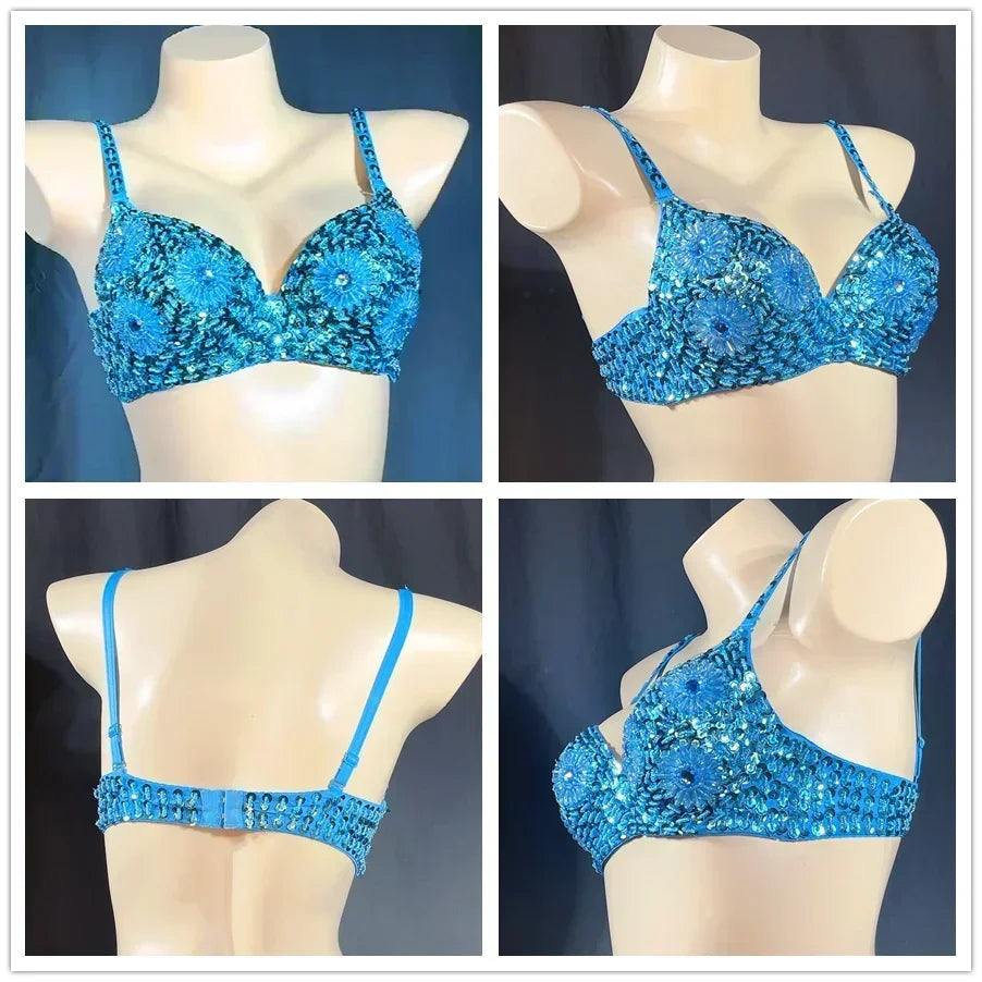 The Stardust Prism Sirena – Deluxe Beaded & Sequined Push-Up Belly Dance Bra Top | Costume Tops | Wiccan Center