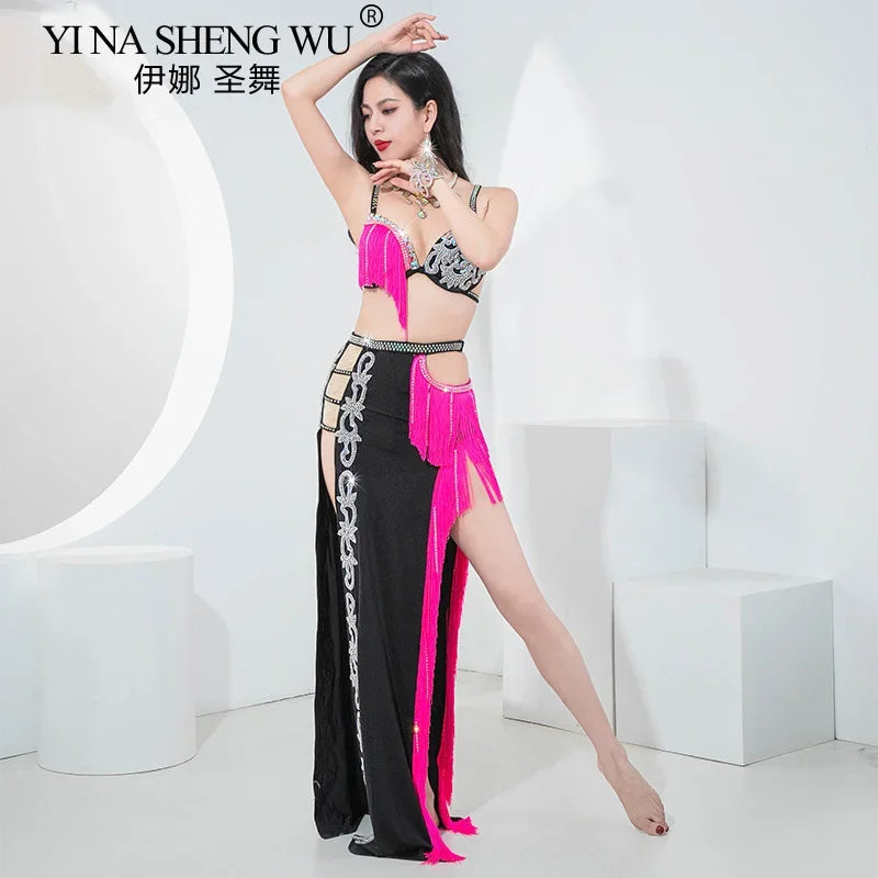 Sparkly Shaabi Belly Dance Competition Gown 4-Piece Beaded Bra, Skirt, Robe & Shorts Set | Costume Sets | Wiccan Center