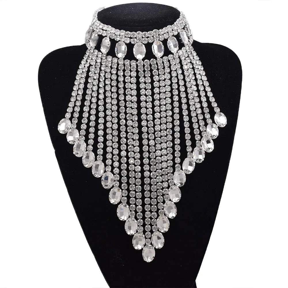 Rhinestone Tassel Fringe Necklace