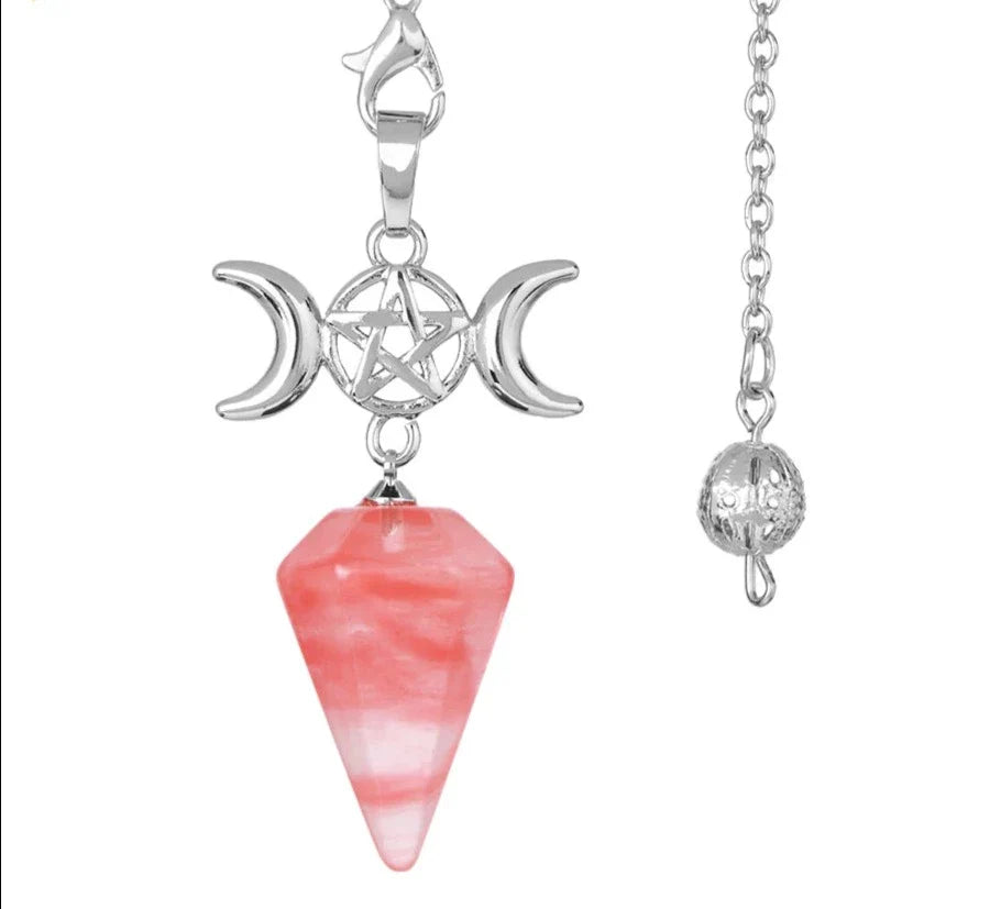 Triple Moon Pentacle Crystal Pendulums | Pendulums | Wiccan Center