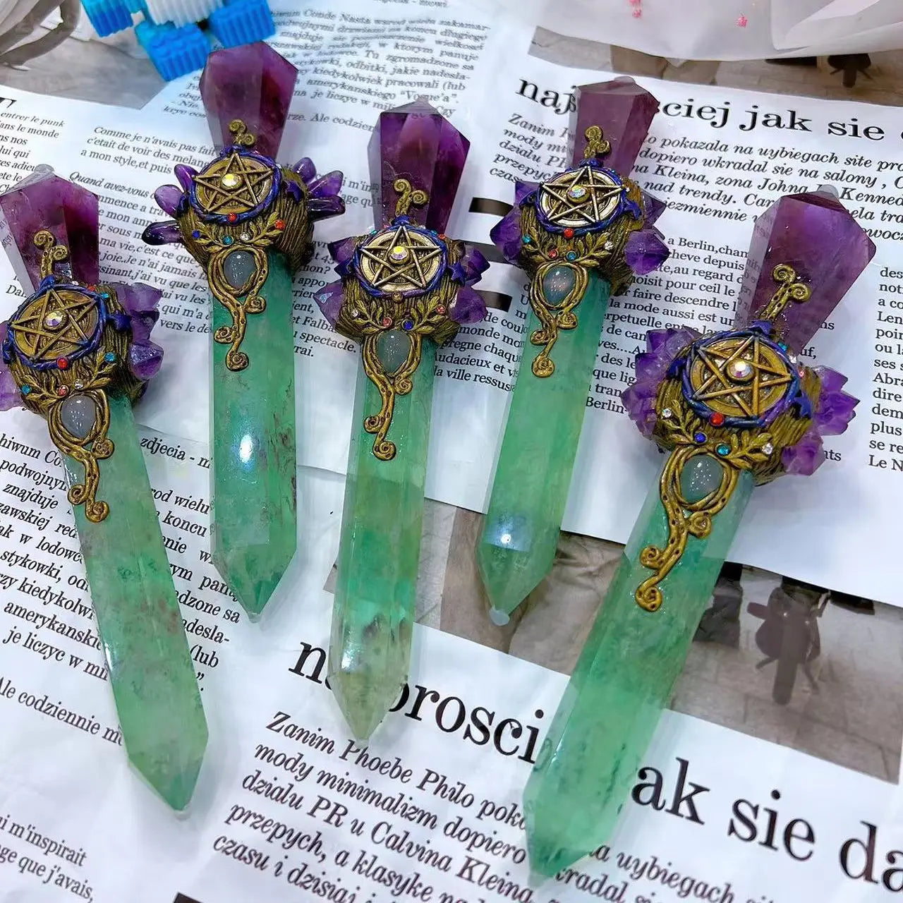 Green Fluorite and Amethyst Pentacle Witch Wand | Magic Wand | Wiccan Center