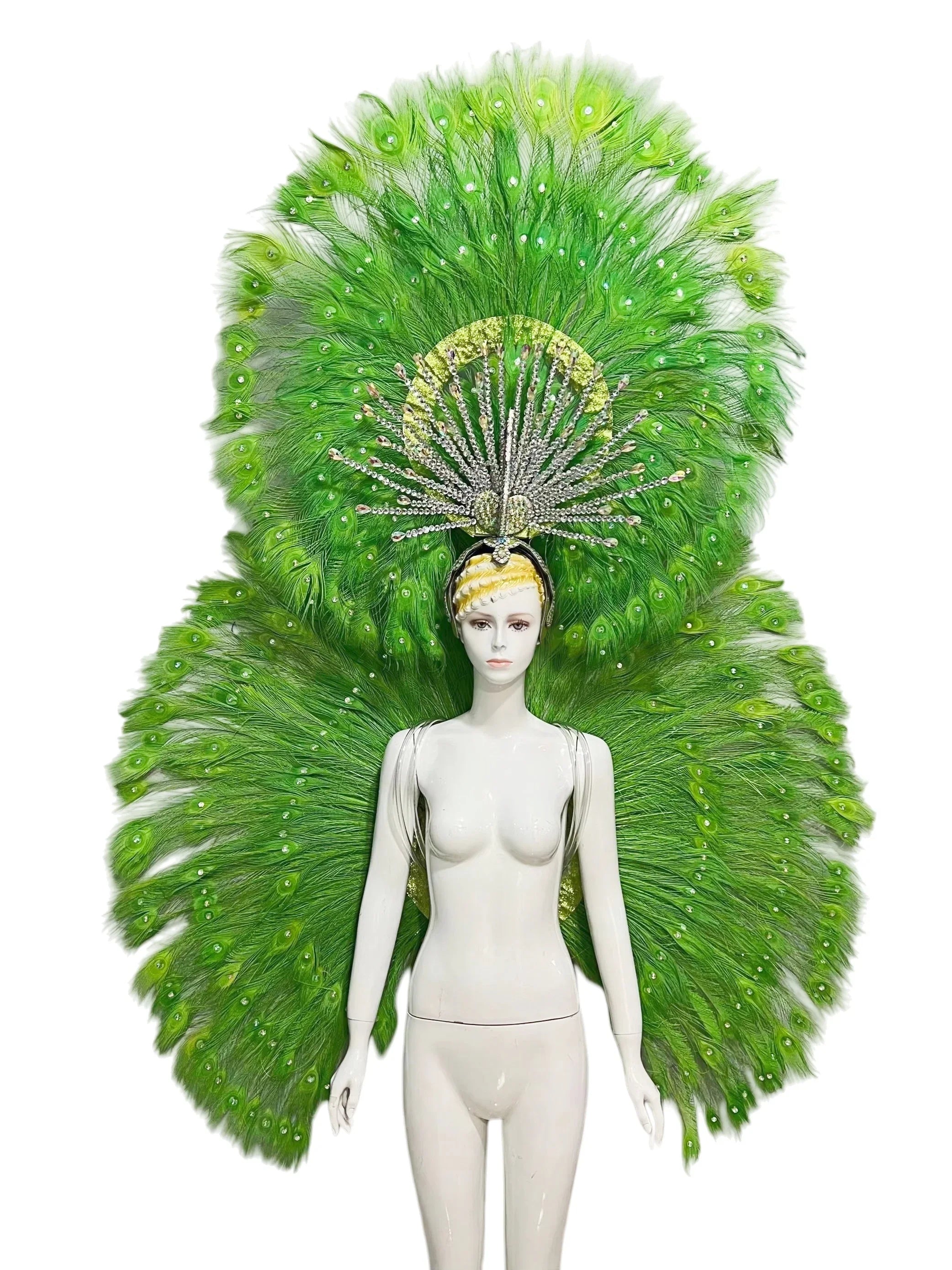 Showgirl Feather Backpiece and Rhinestone Headdress Set | Costume Sets | Wiccan Center