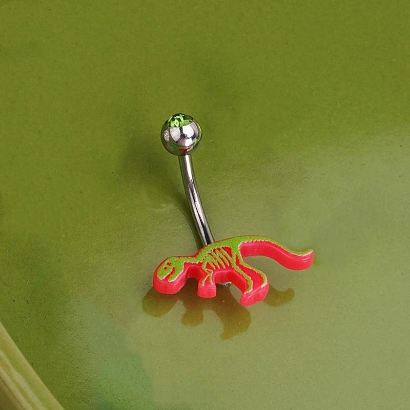 Sweet Dinosaur Navel Ring Zircon Heart Strawberry Belly Button Ring For Women Body Piercing Decor Vacation Leisure Beach Jewelry | | Wiccan Center