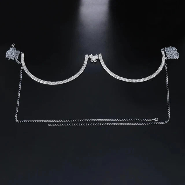 Luxury Rhinestone U-Shape Chest Chain – Shimmering Water Drop Pendant Bikini Bra Body Adornment for Festivals & Beachwear | Body Chains | Wiccan Center