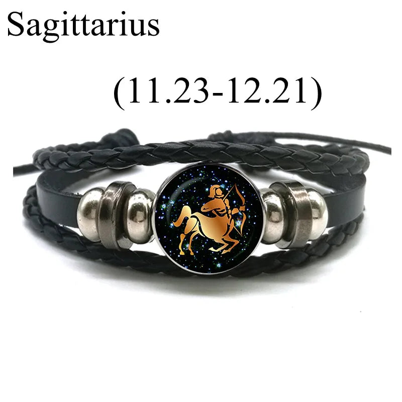 12 Zodiac Signs Leather Bracelet for Men Women Virgo Libra Scorpio Aries Taurus  Braided Rope Bracelets Birthday Gift Wholesale