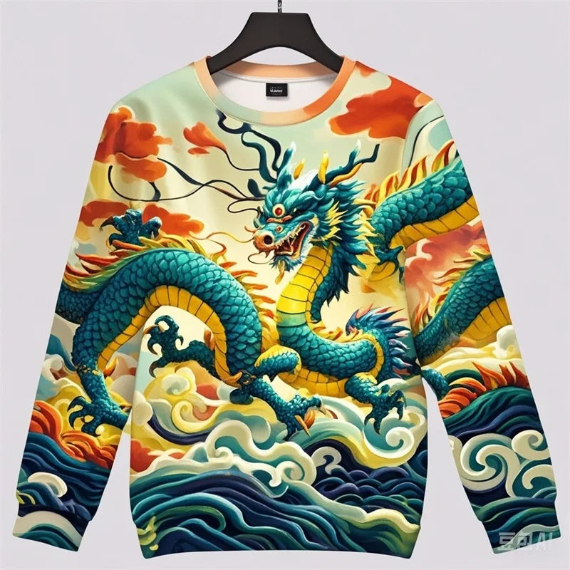 Full Print Chinese Dragon Graphic Sweatshirts For Men Women Long Sleeve Casual Round Neck Hoodie Streetwear Mens Sport Tracksuit