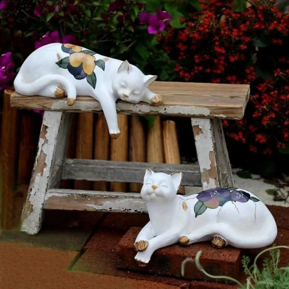 Sleeping Cat Garden Statues Outdoor,Cat Figurine Memorial Statue Makers Garden Resin Sleeping Cat Statues for Garden Decor Cat | | Wiccan Center