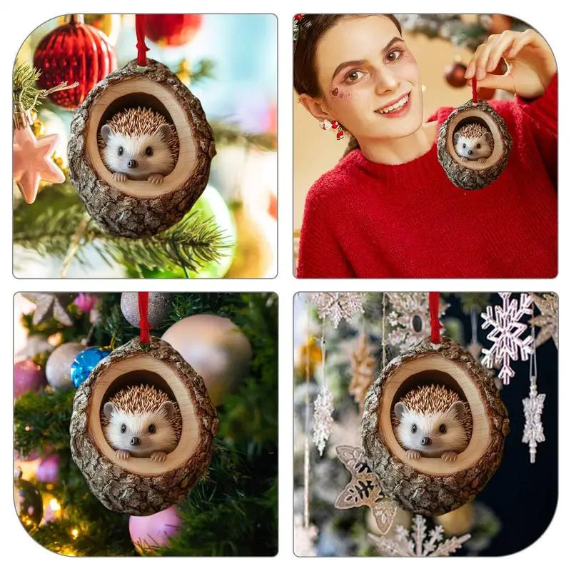 2024 Animal Christmas Ornaments 2D Cute Acrylic Raccoon Cat Owl Squirrel Animal Pendant for Christmas Tree Decoration