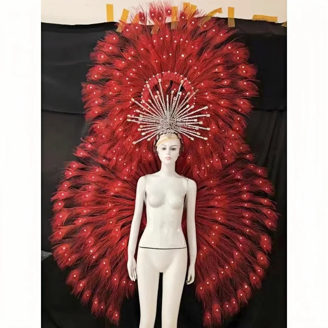 Showgirl Feather Backpiece and Rhinestone Headdress Set | Costume Sets | Wiccan Center