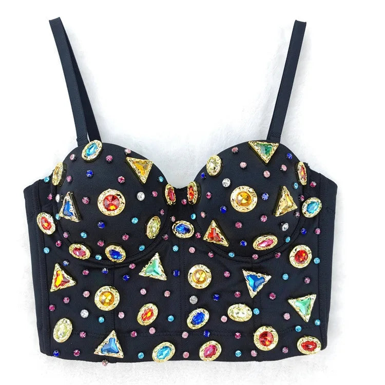 The Stardust Prism Siren – Glitter Crystal Bustier Corset Crop Top | Costume Tops | Wiccan Center