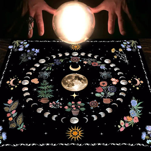 1PC Moonlight Flower Tarot Card Table Cloth, Altar Card Mat, Witchcraft Astrology Supplies Decorative Card Mat | | Wiccan Center