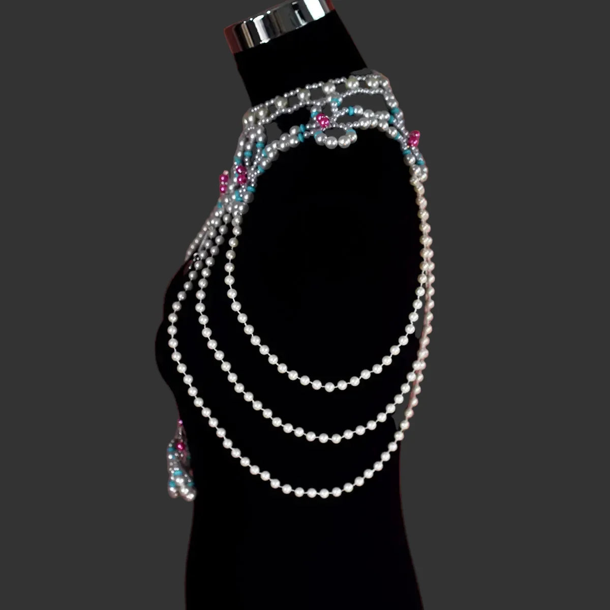 Dazzling Simulated Pearl String Bra Chain & Bikini Shawl Chest Jewelry | Body Chains | Wiccan Center