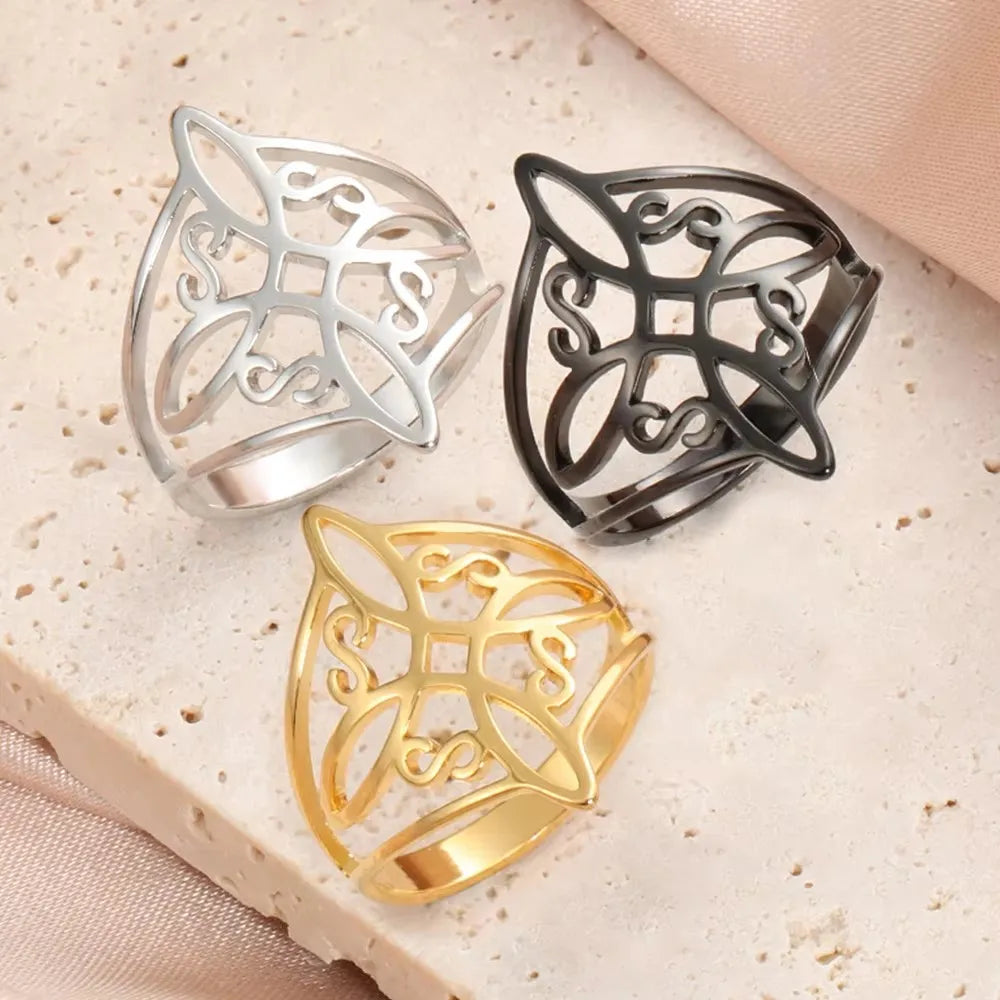 LIKGREAT Witch Knot Ring for Women Men Hollow Stainless Steel Finger Rings Celtic Vintage Amulet Protection Couple Jewelry Gifts | | Wiccan Center