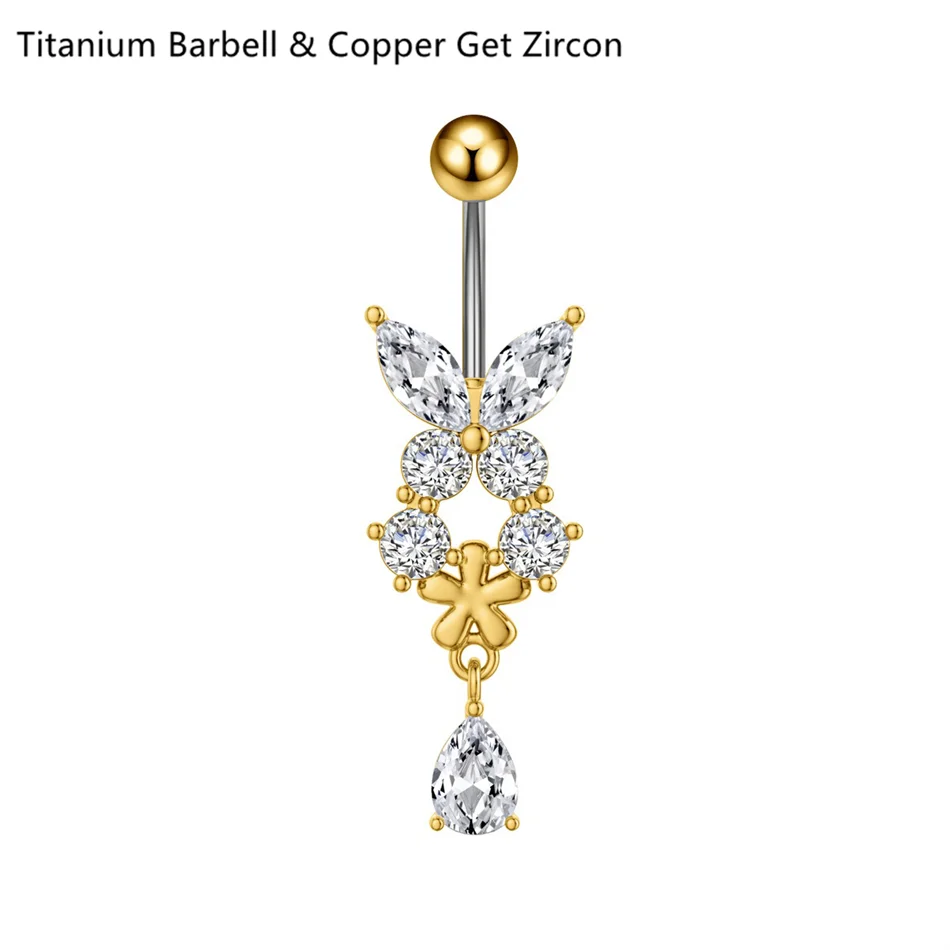 14G Crystal Heart Butterfly Dangle Belly Button Rings CZ Zircon Drop Navel Barbell Belly Rings Body Piercing Jewelry for Women | | Wiccan Center