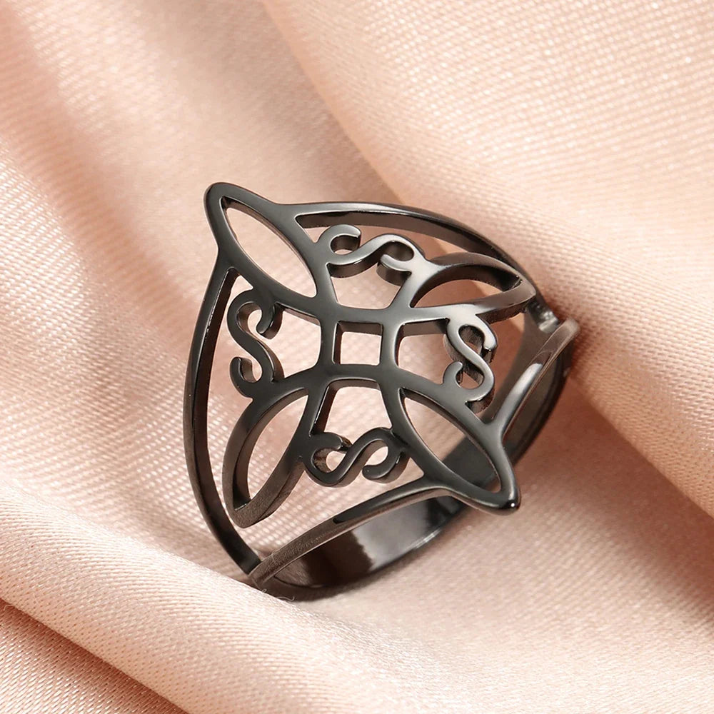 LIKGREAT Witch Knot Ring for Women Men Hollow Stainless Steel Finger Rings Celtic Vintage Amulet Protection Couple Jewelry Gifts | | Wiccan Center