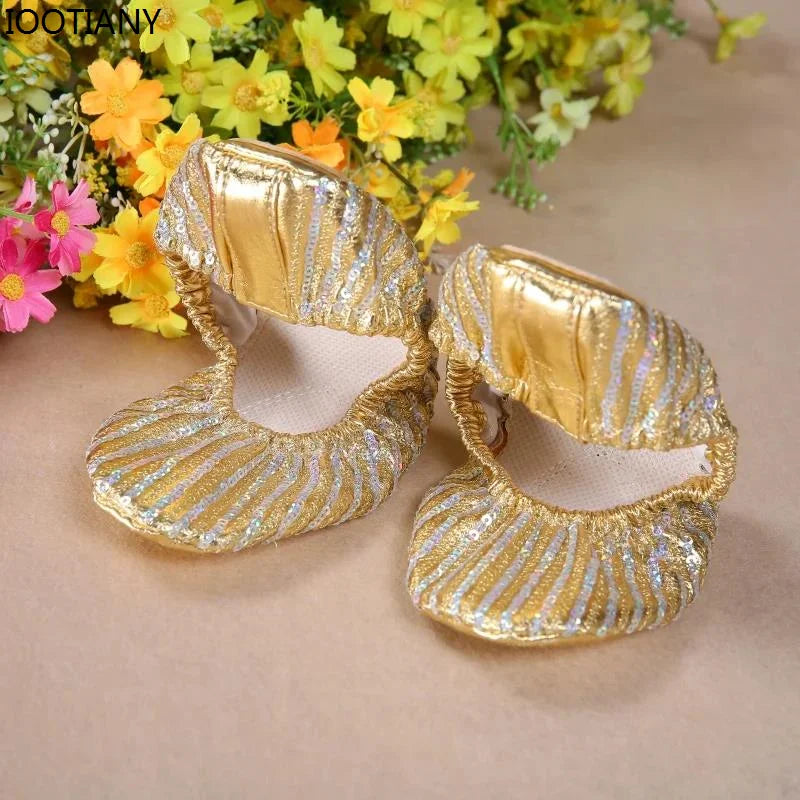 Gold Sequin Belly Dance & Gymnastics Flat Training Shoes | Shoes | Wiccan Center