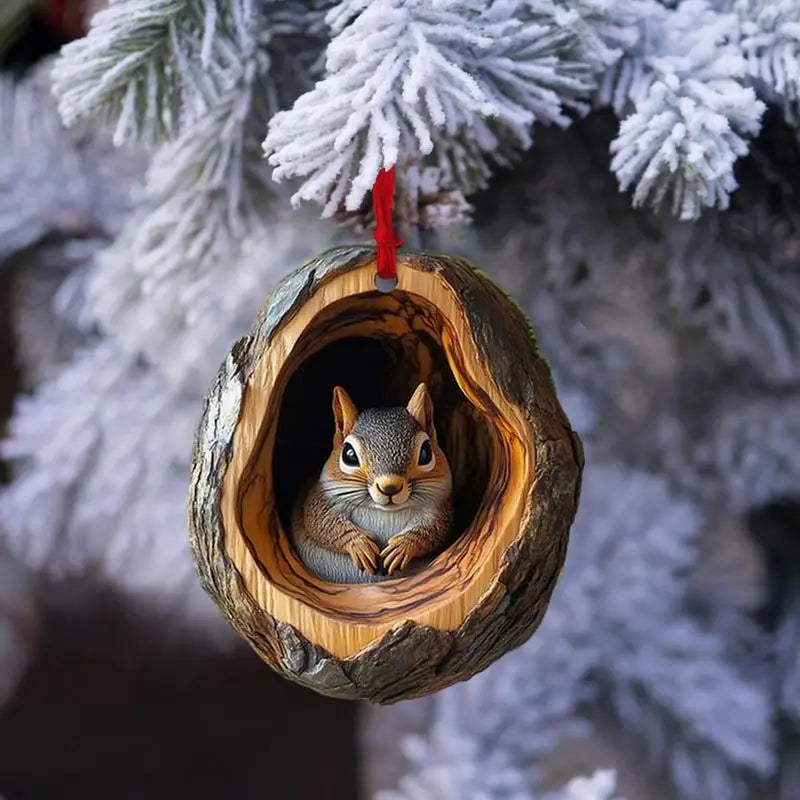 2024 Animal Christmas Ornaments 2D Cute Acrylic Raccoon Cat Owl Squirrel Animal Pendant for Christmas Tree Decoration