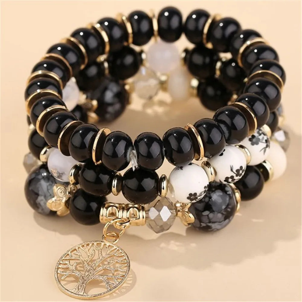 DIEZI Ethnic Bohemian Multicolor Crystal Beads Strand Bracelets Women Men Heart Tree Of Life Charm Bracelet Pulseira Feminina