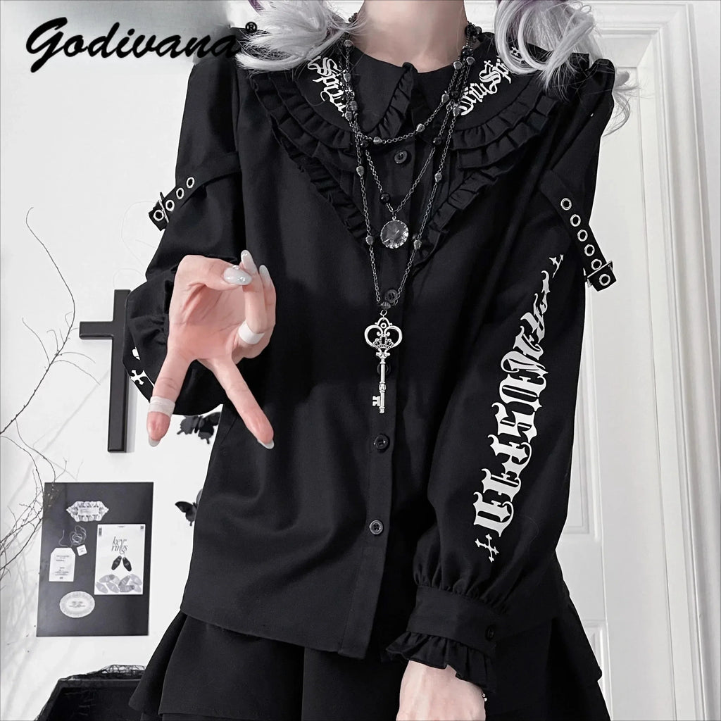 Letter Print Gothic Blouse | | Wiccan Center