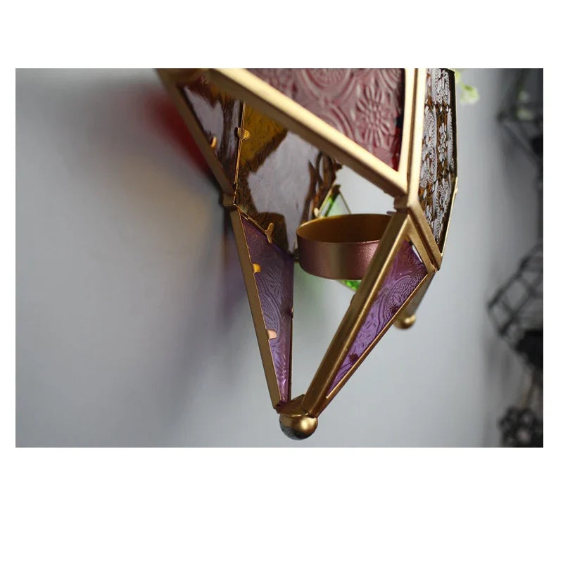 Vintage Star Candlestick Glass Lantern Hanging Ornaments Moroccan Style Lamp European Wedding Decor Glass
