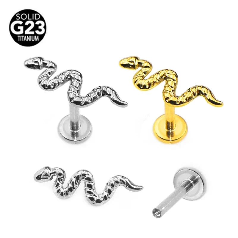 G23 Titanium Snake Bee Feather Labret Piercing 16G Internal Thread Earring Stud Cartilage Helix Body Jewelry | | Wiccan Center