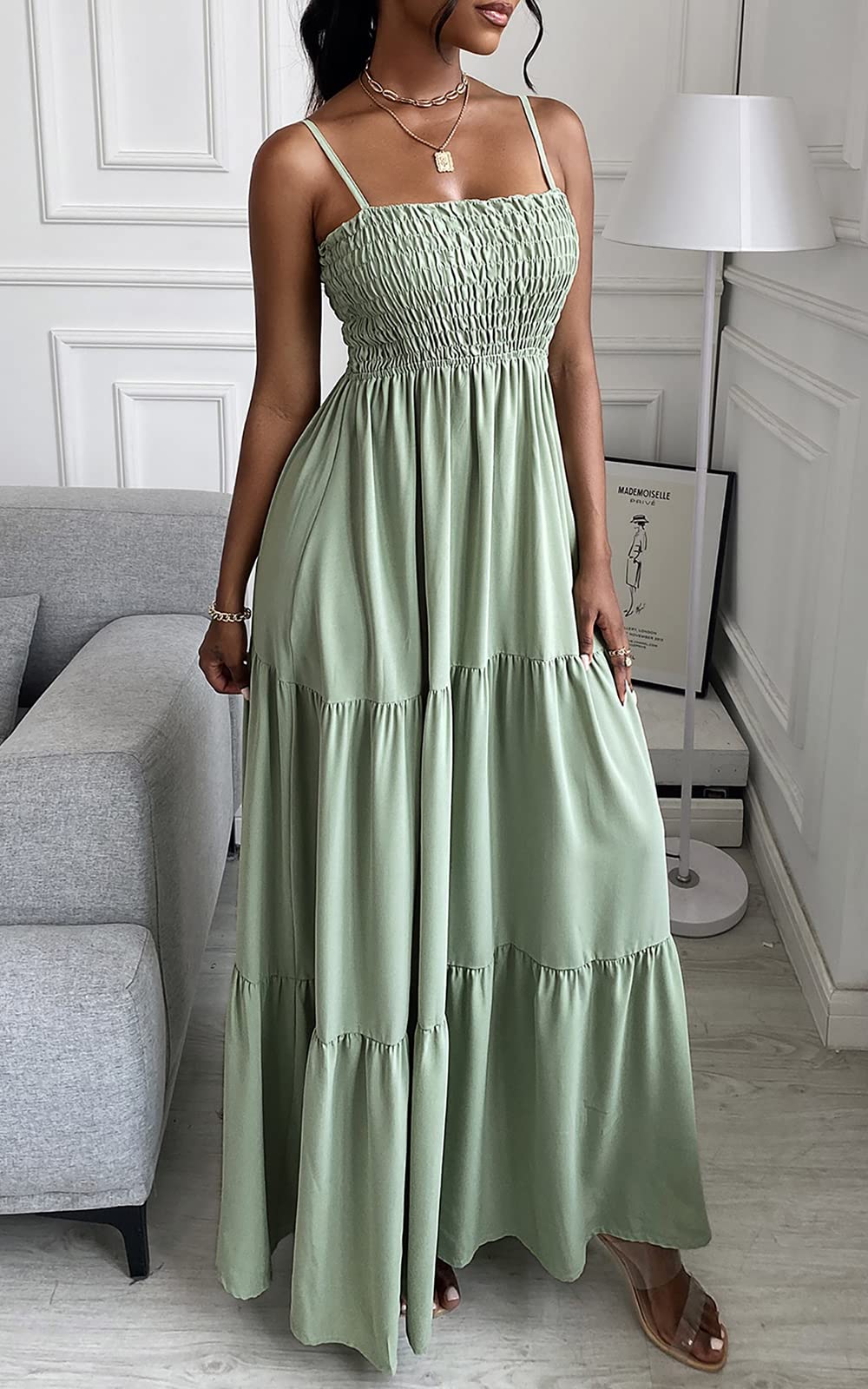 Spaghetti Strap Maxi Dress Women Summer Sleeveless Smocked Boho Long Beach Dress Sundresses | Dresses | Wiccan Center