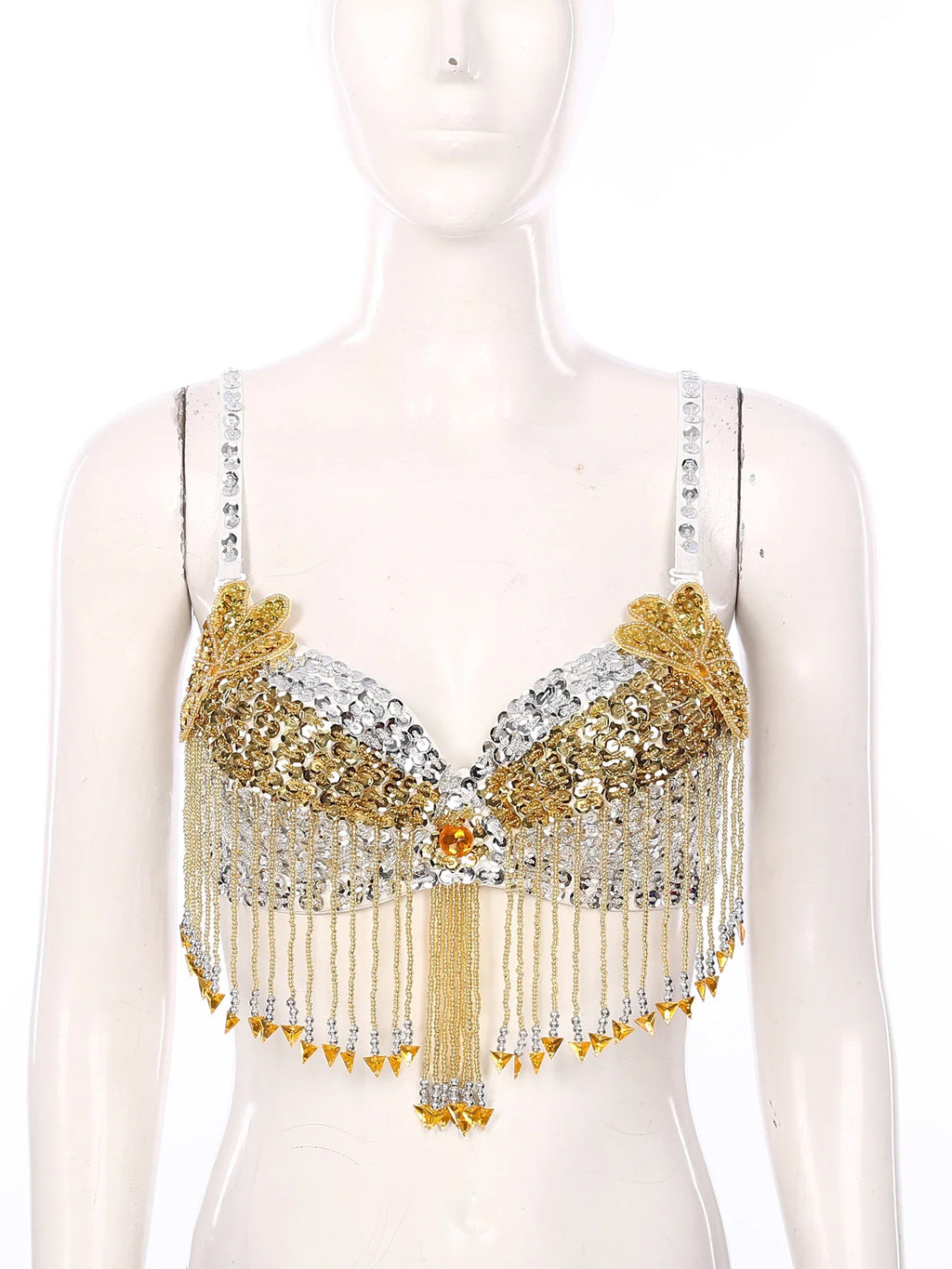 Sparkly Floral Beaded Sequin Belly Dance Bra & Tassel Performance Top | Costume Tops | Wiccan Center