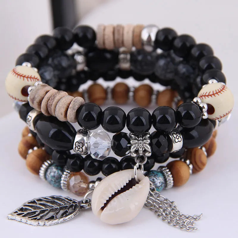 DIEZI Korean Trendy Multicolor Green Crystal Beads Rope Bracelets Women Girls Elastic Tassel Wrap Bracelet Pulseira Feminina