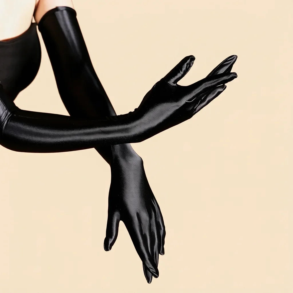 80D Satin Shiny High-Elasticity Opera Length Gloves Stage Performance Gloves | Gloves | Wiccan Center