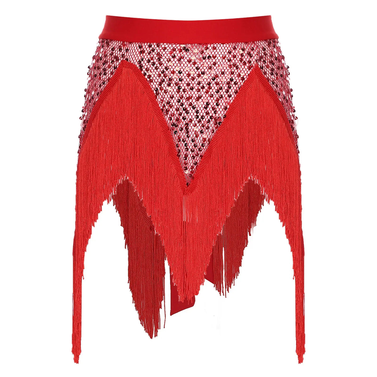 Glitter Sequin Fishnet Mesh Hip Scarf & Tassel Waist Wrap Belly Dance Skirt | Skirts | Wiccan Center