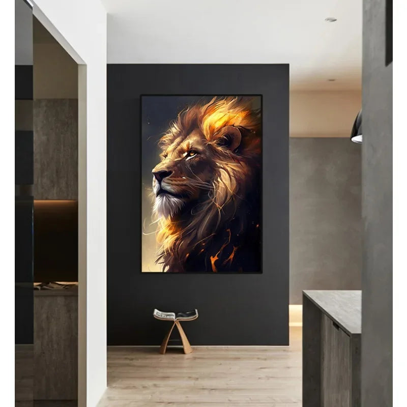 Classic Vintage Animal Wall Art Black Gold Light Coloured Lion HD Canvas Printed Poster Home Living Room Bedroom Decoration