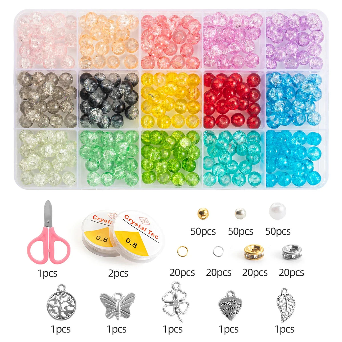 Glass Beads Bracelet Making Kits 28 Colors 8mm Crystal Beads Round Gemstone Stone Beads with Accessories for Jewelry Making DIY | | Wiccan Center