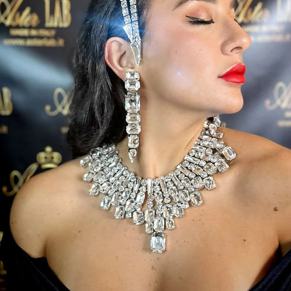 Exaggerated Geometric Rhinestone Crystal Drop