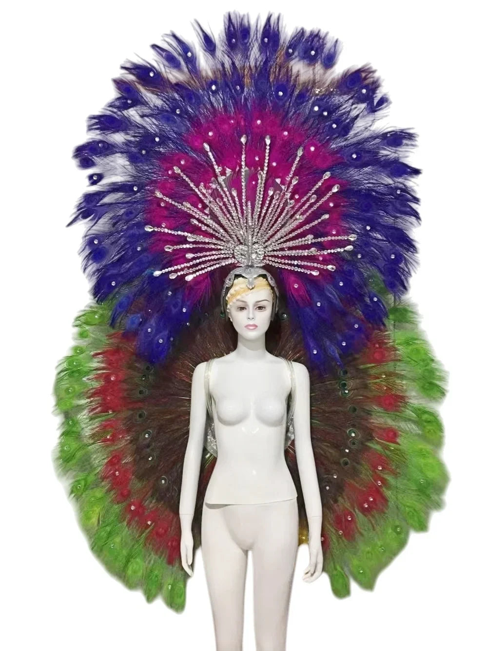 Showgirl Feather Backpiece and Rhinestone Headdress Set | Costume Sets | Wiccan Center