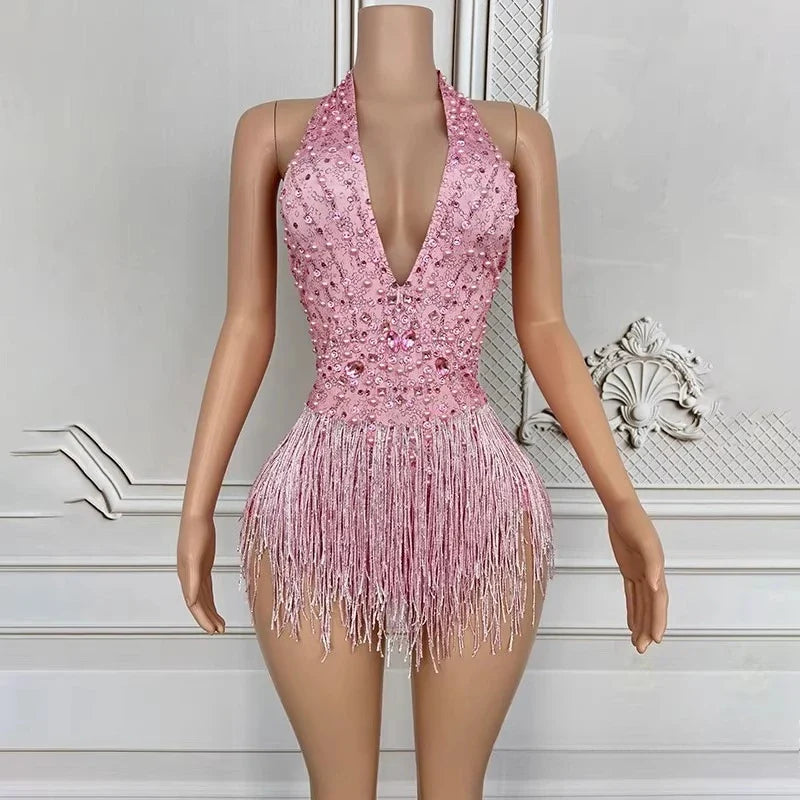The Stardust Gradient Siren Dress – Luxury Rhinestone Tassel Latin Dance Costume | Bodysuit | Wiccan Center