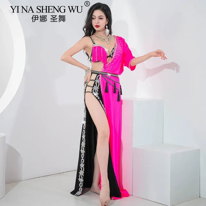 Sparkly Shaabi Belly Dance Competition Gown 4-Piece Beaded Bra, Skirt, Robe & Shorts Set | Costume Sets | Wiccan Center