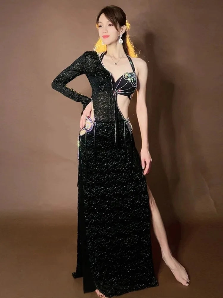 Luxury Custom Baladi & Shaabi Hair Swing Belly Dance Robe & Bra Outfit Set | Dresses | Wiccan Center