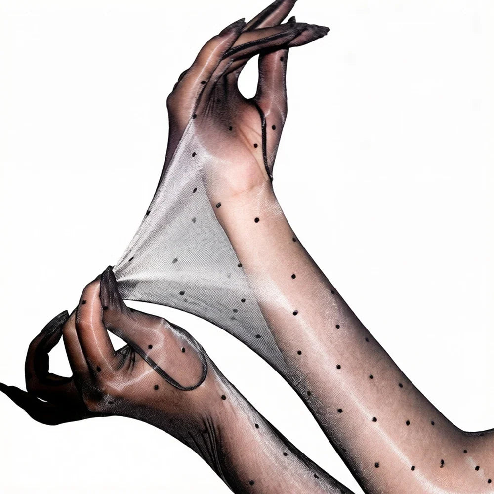 Ultra-Thin 1D Dot Oil Shiny Opera Length Gloves Sheer Glossy Performance Gloves | Gloves | Wiccan Center