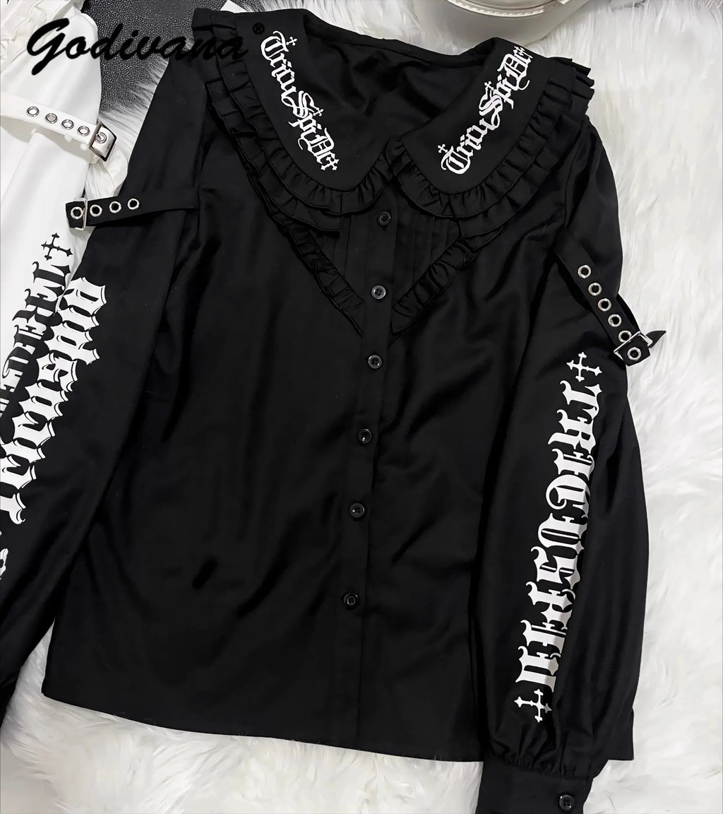 Letter Print Gothic Blouse | | Wiccan Center