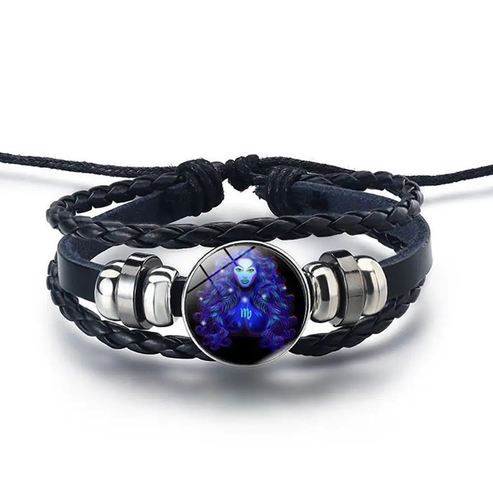 12 Constellation Gem Leather Bracelet Men Women Glass Bracelet | | Wiccan Center