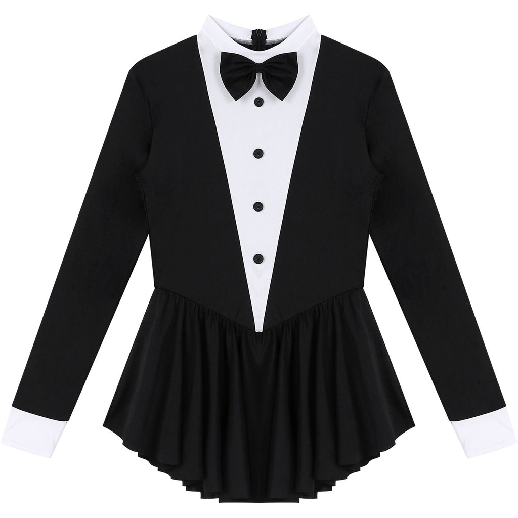 The Stardust Showgirl Tuxedo Leotard Dress – Luxury Long Sleeve Latin Dance & Stage Wear
