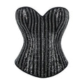 Sequined Striped Overbust Corset Top Lace-Up Plastic Boned Burlesque Bustier