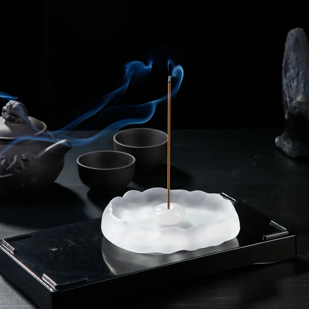 Mini Jade Incense Burner Incense Holder with Glass Incense Plate Ash Catcher Buddhism Supplies Home Decor