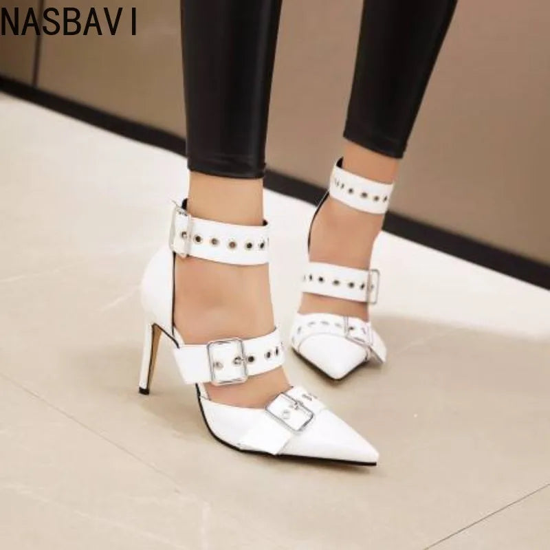 NASBAVI Black Punk Gothic High Heels Sexy Plus Size Pointed Toe Fashion Buckle Rivet Women Pumps Wedding Shoes Stiletto Heels | | Wiccan Center