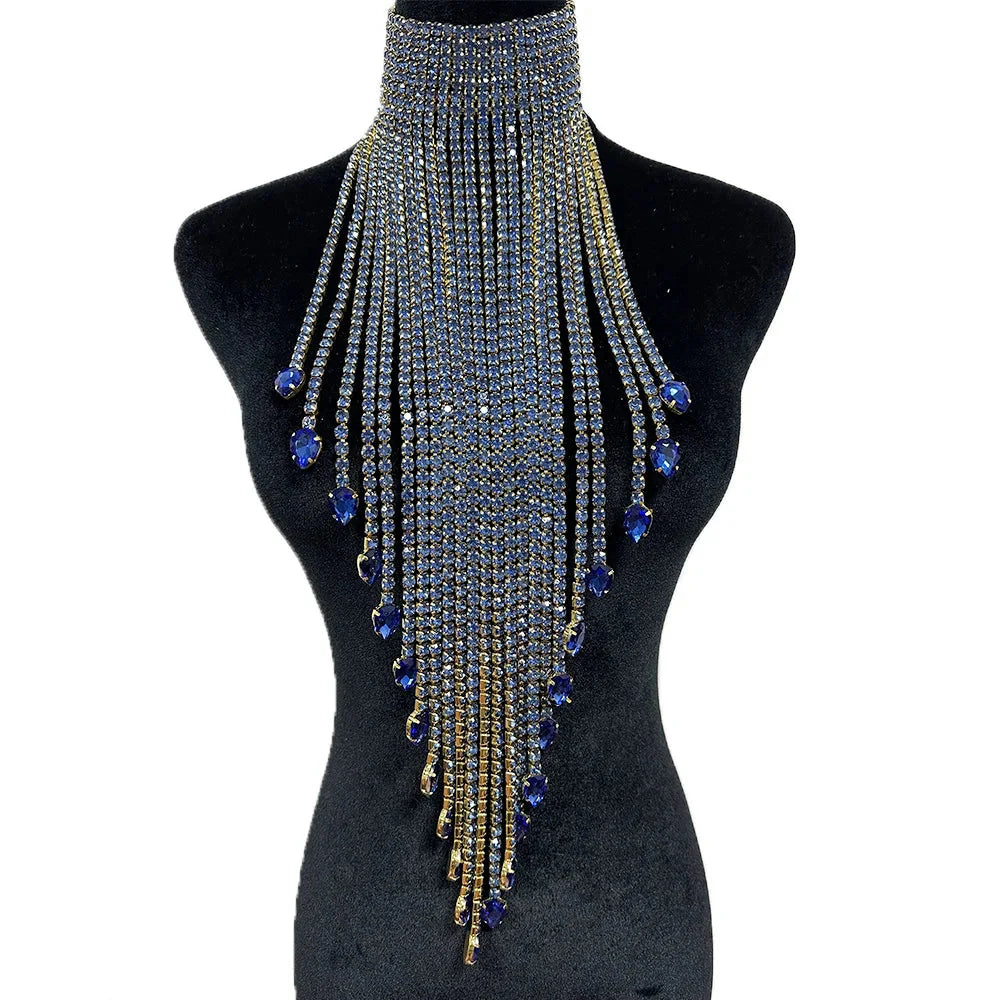 Luxury Rhinestone Long Tassel Statement Choker – Waist-Length Crystal Drop Crystal Drop for Weddings, Galas & High-Fashion Clubwear | Necklaces | Wiccan Center