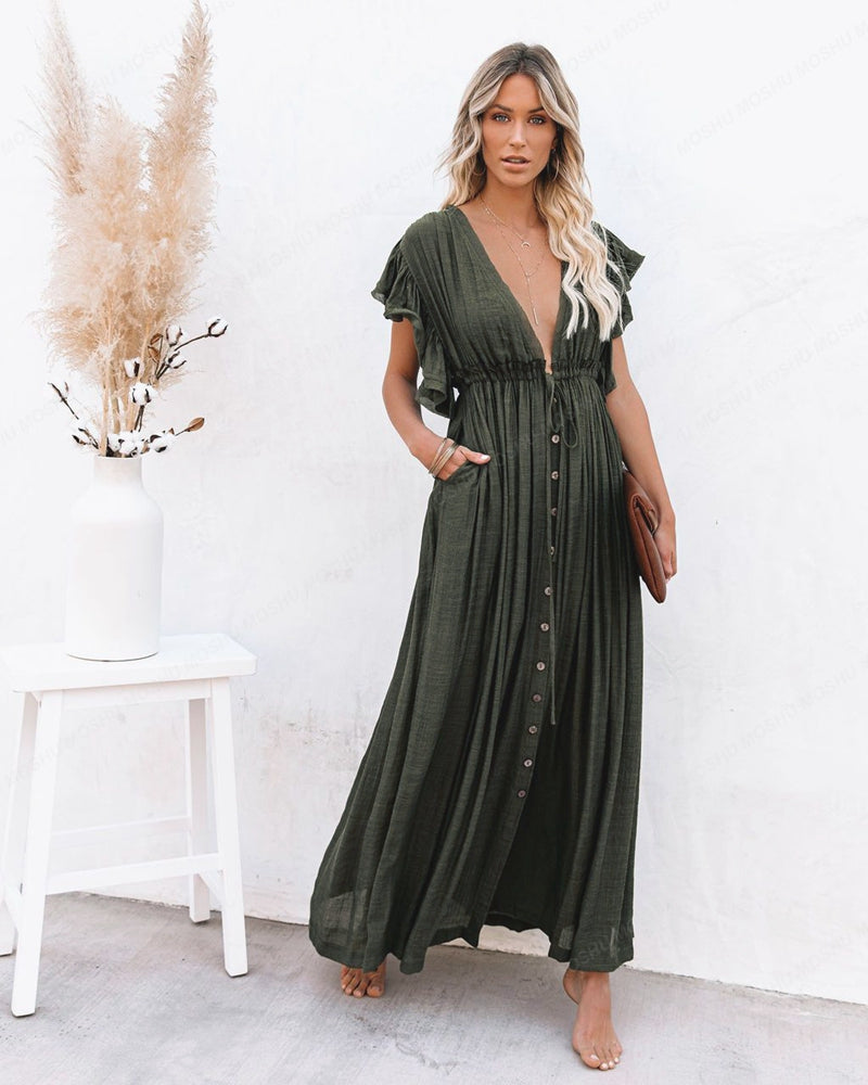 Summer Beach Maxi Dress Women Boho Long Bikini Cover Up High Waist Casual V-Neck Dresses | Dresses | Wiccan Center