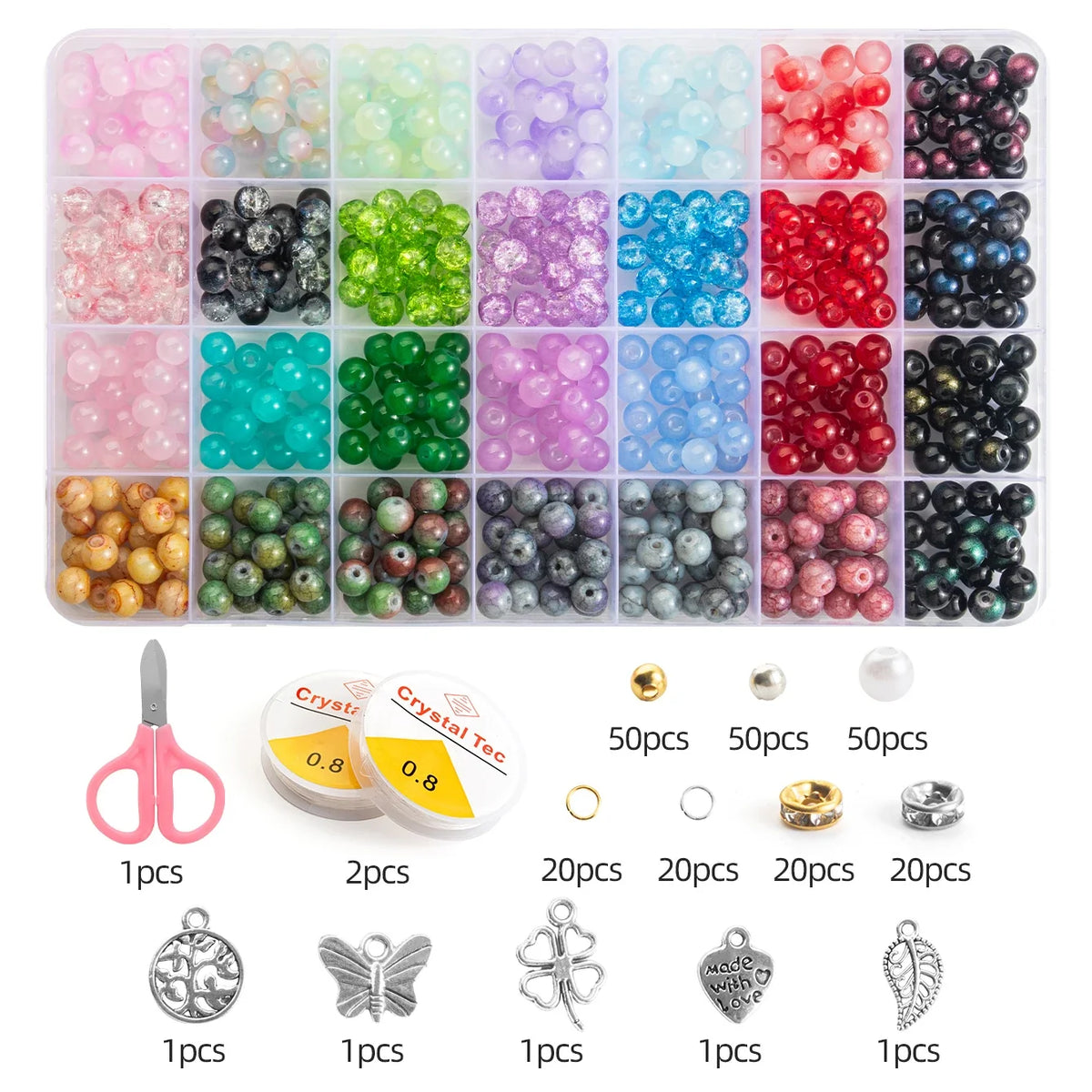 Glass Beads Bracelet Making Kits 28 Colors 8mm Crystal Beads Round Gemstone Stone Beads with Accessories for Jewelry Making DIY | | Wiccan Center
